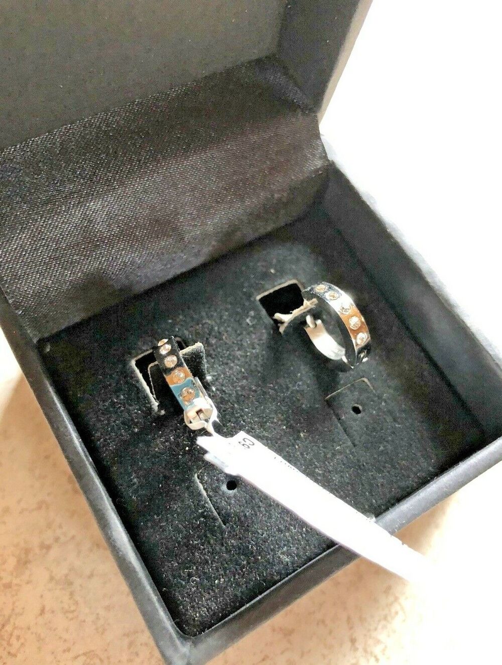 New Stainless Steel Silver 1/2" Hoop Earrings w/CZ Chrystals Steeltime Pierced